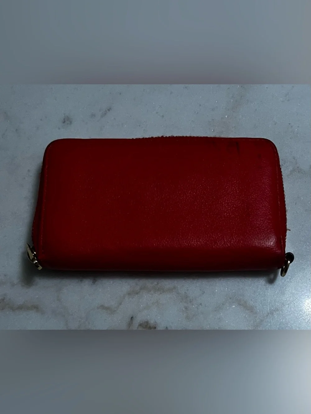 Michael Kors red Pebbled Leather Zip Around Wallet Gold Plate SEE PICS-